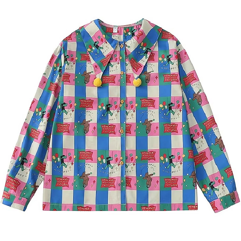 CLOWN SHIRT WHIMSICAL CIRCUSCORE BALLOON PRINT SHIRT