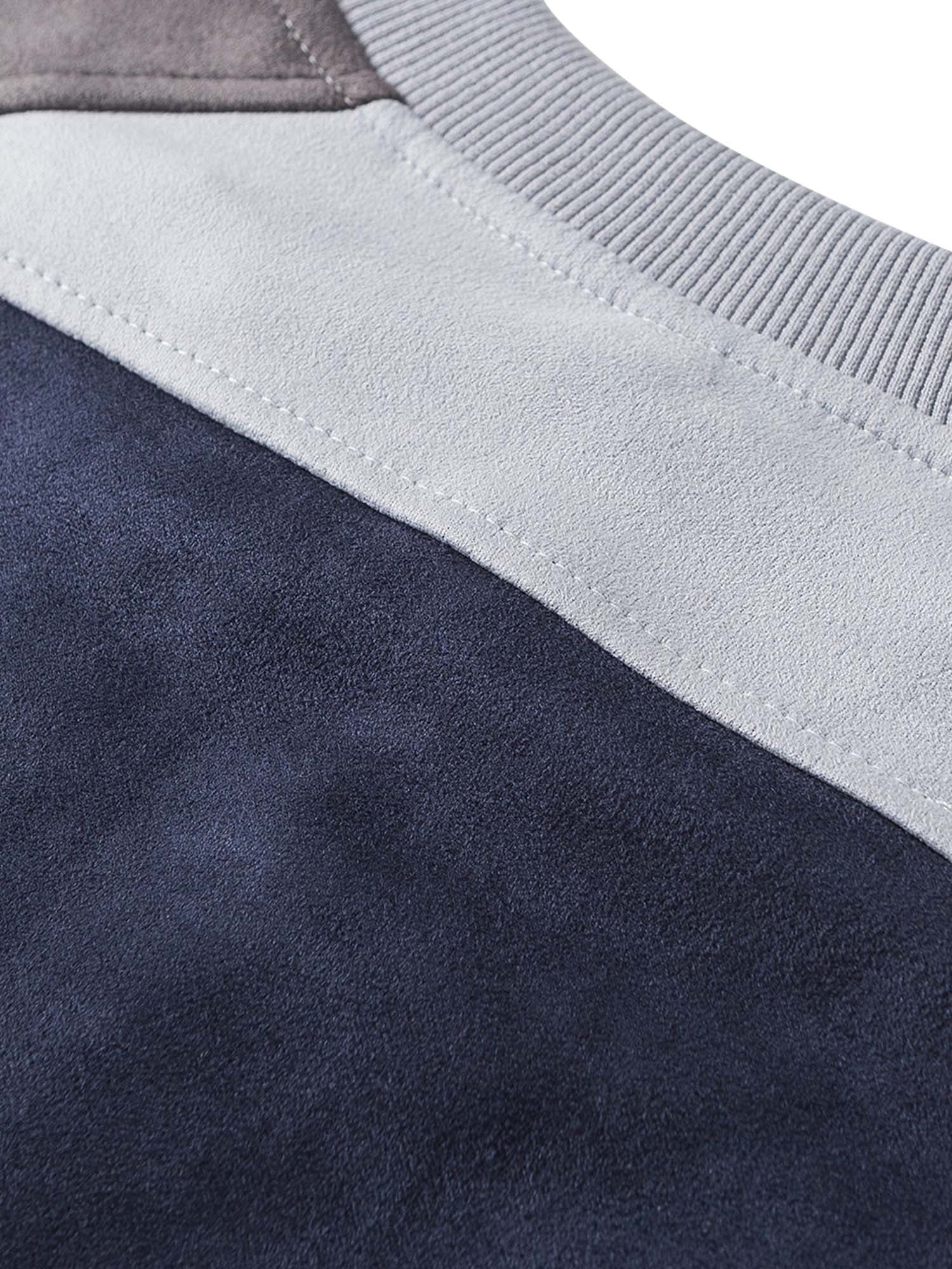 COLOR-BLOCKED LONG SLEEVE SWEATSHIRT WITH PARTIAL ZIPPER AND ROUND COLLAR