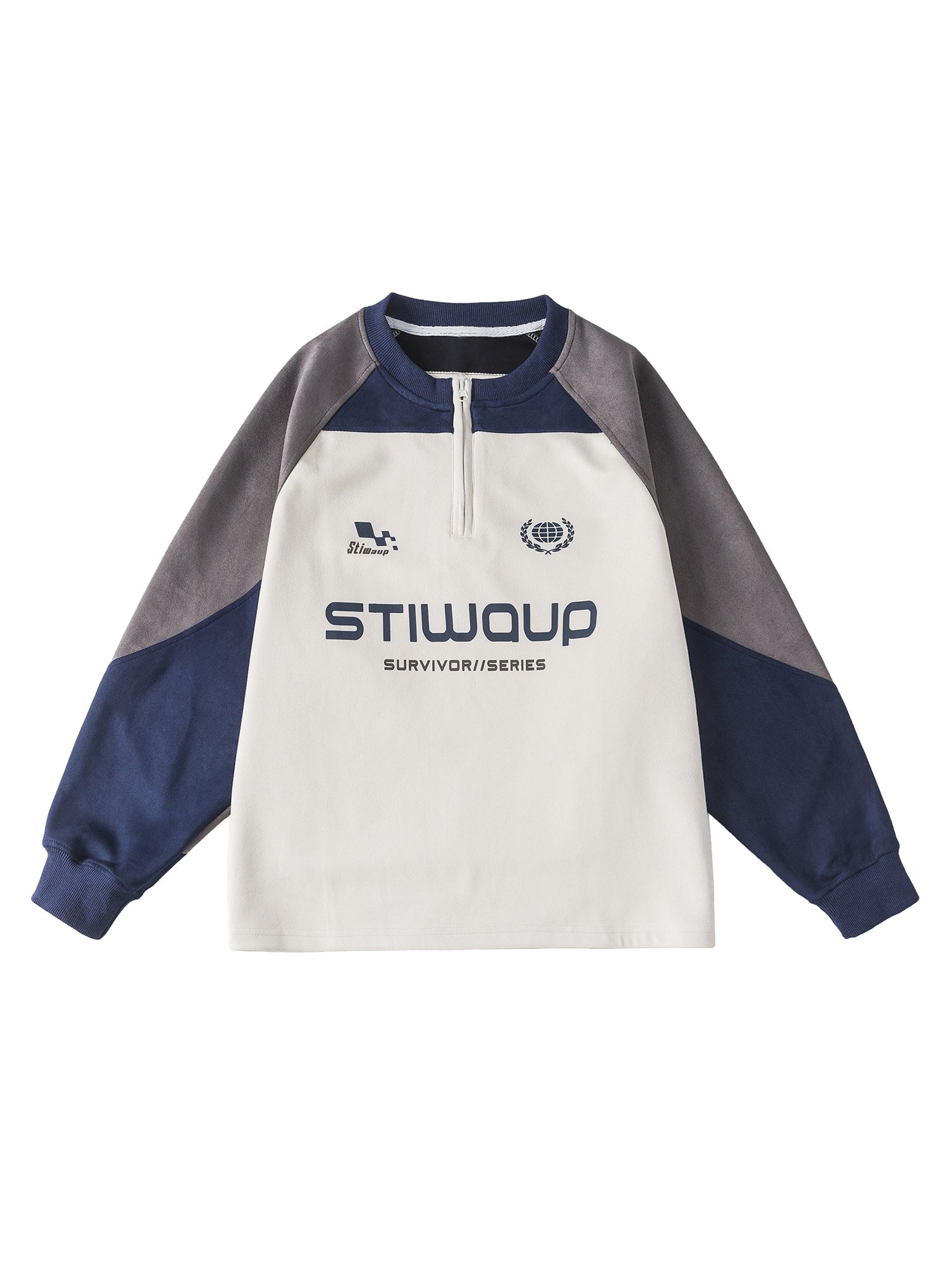 COLOR-BLOCKED LONG SLEEVE SWEATSHIRT WITH PARTIAL ZIPPER AND ROUND COLLAR