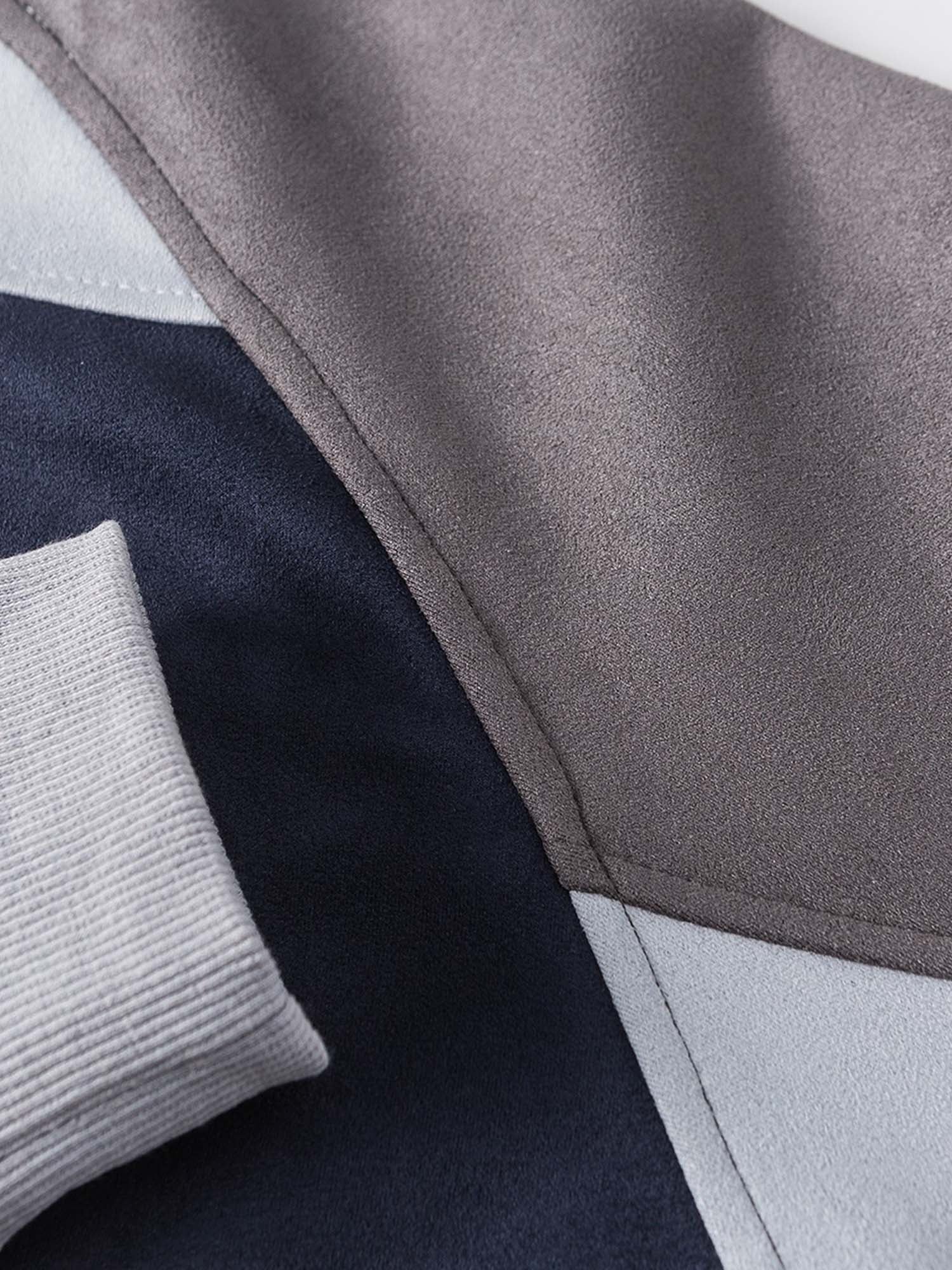 COLOR-BLOCKED LONG SLEEVE SWEATSHIRT WITH PARTIAL ZIPPER AND ROUND COLLAR