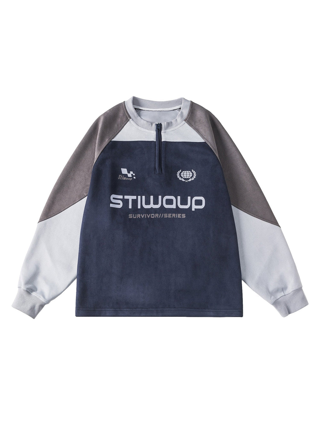 COLOR-BLOCKED LONG SLEEVE SWEATSHIRT WITH PARTIAL ZIPPER AND ROUND COLLAR