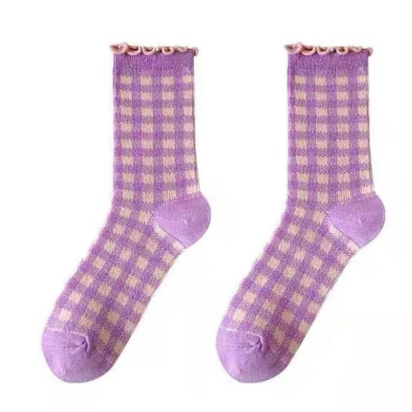 COLORFUL CHECKERED RUFFLE SOCKS FOR GIRLS SET OF 2
