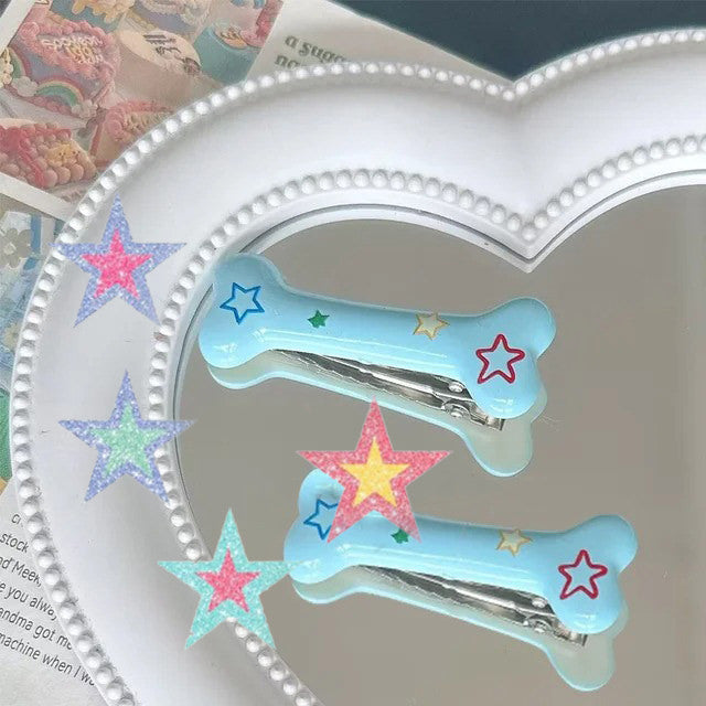 COLORFUL DOG BONE TOYS WITH STAR DESIGNS FOR Y2K STYLE BONE HAIR ACCESSORIES