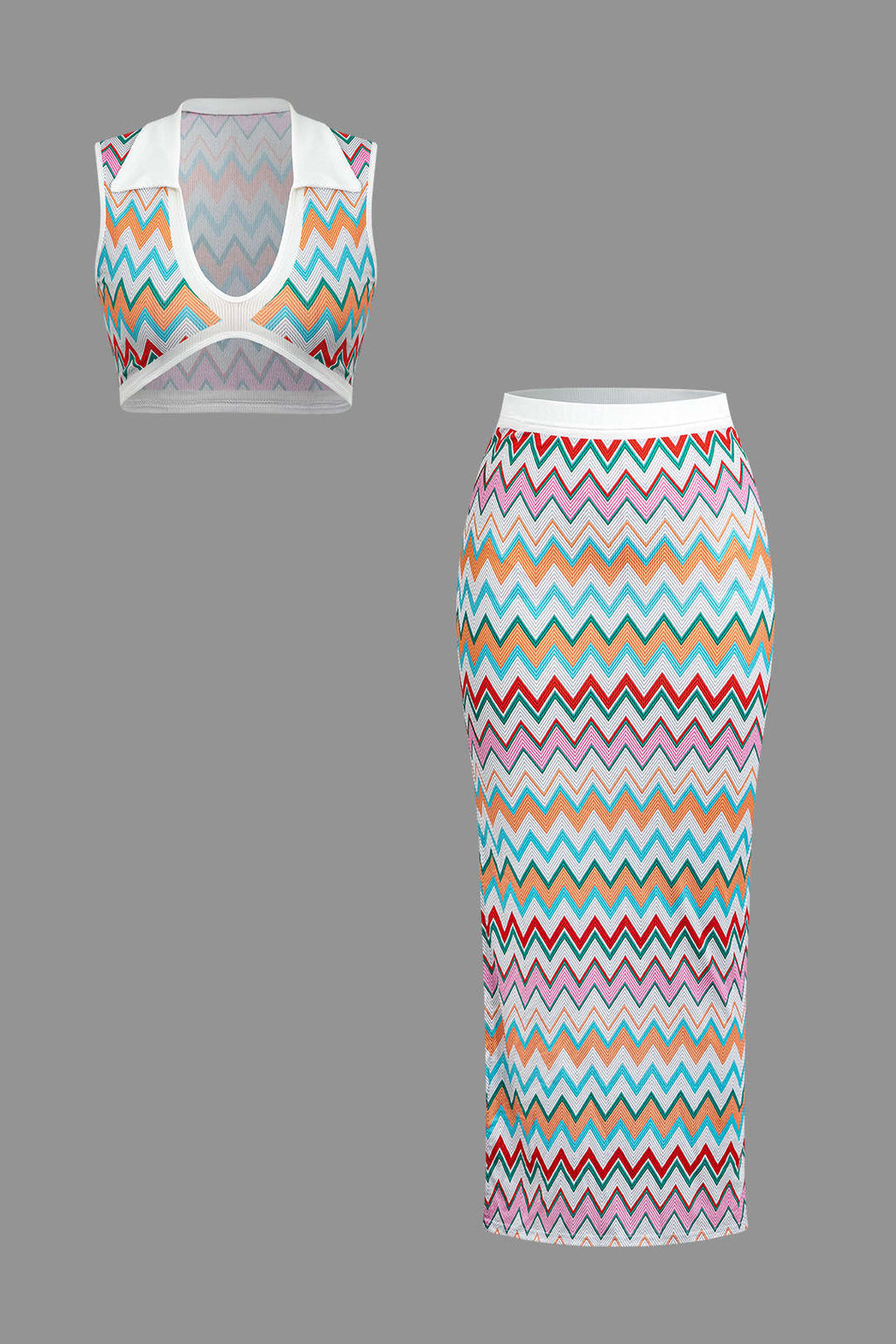 COLORFUL KNIT TWO-PIECE SET WITH PURSE AND SANDALS - UNIQUE CASUAL SET