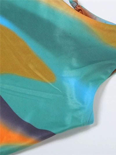 COLORFUL PATTERNED DRESS WITH GRADIENT VINTAGE SLEEVELESS DESIGN