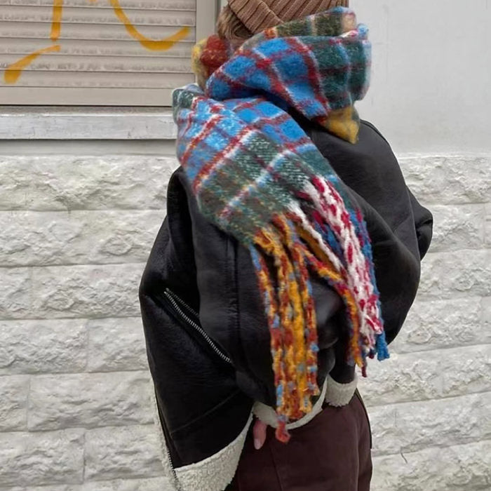 COLORFUL PLAID FRINGED SCARF FOR WOMEN AND MEN