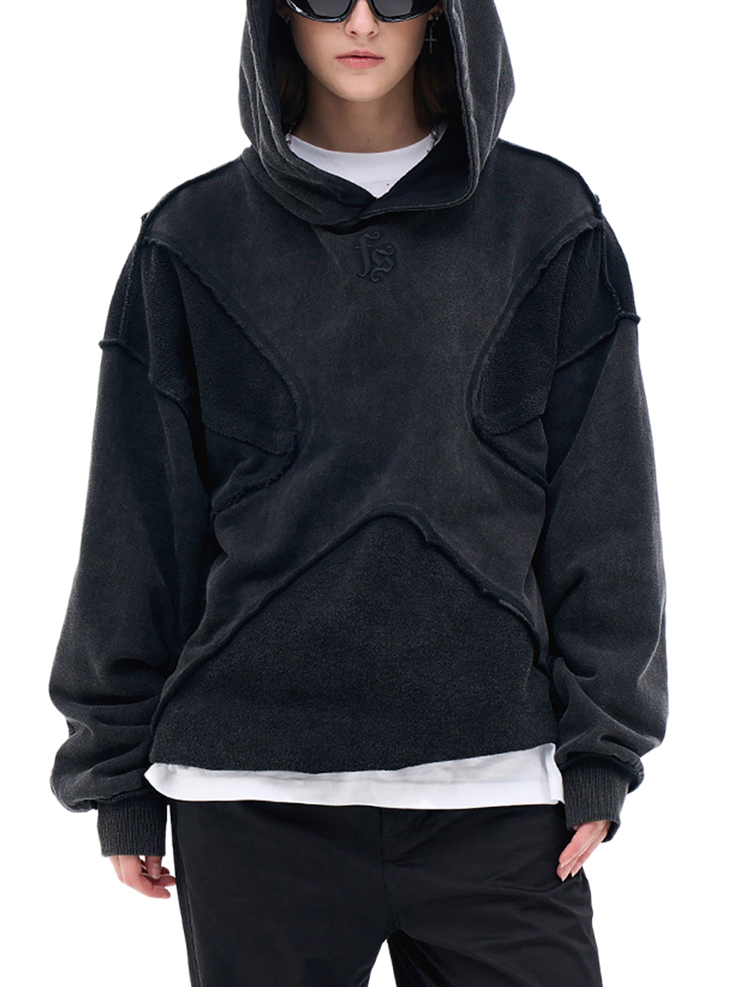 HOODED SWEATSHIRT WITH UNIQUE PANELING - COOL HOODED TERRY CLOTH