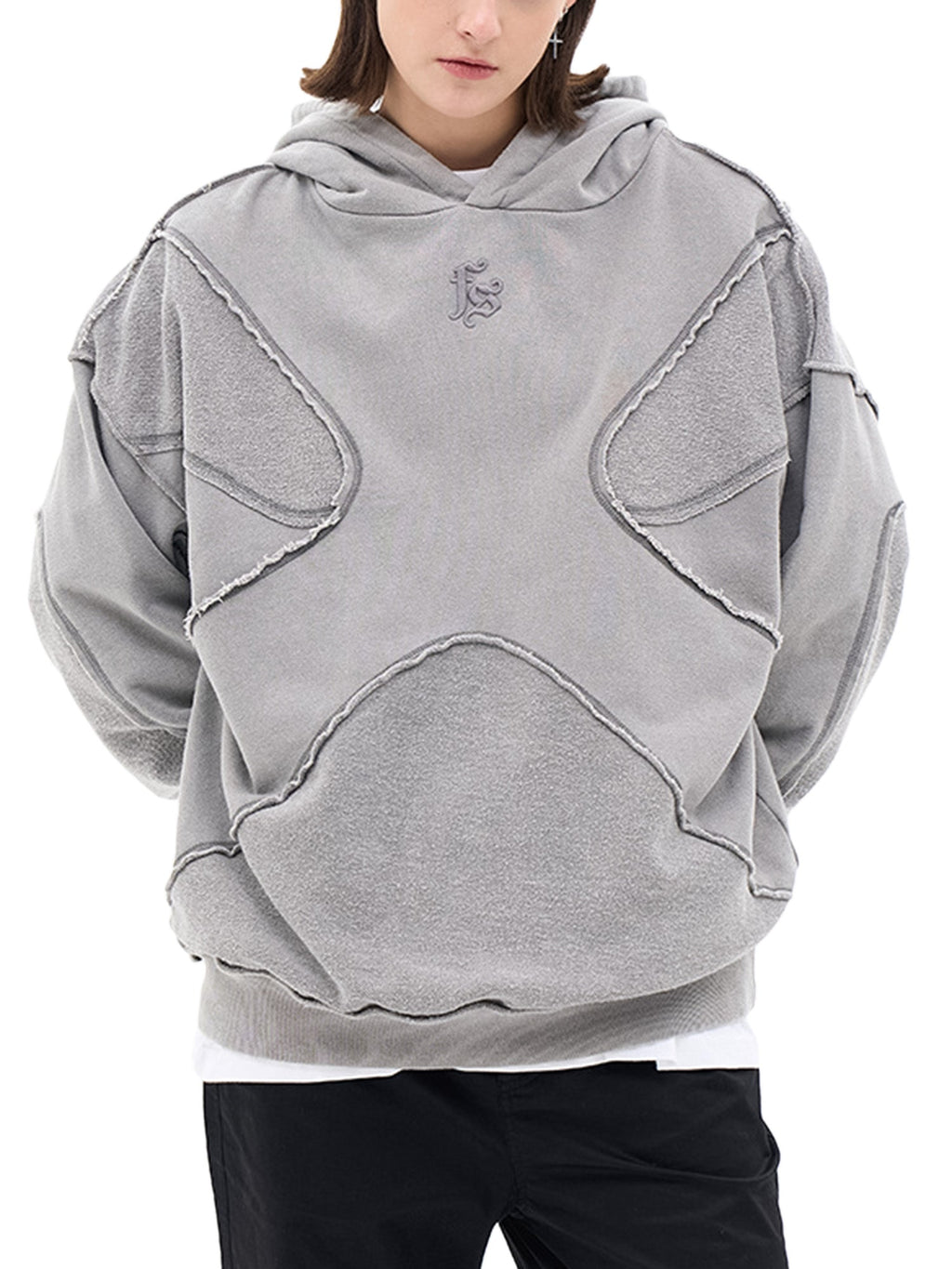 HOODED SWEATSHIRT WITH UNIQUE PANELING - COOL HOODED TERRY CLOTH