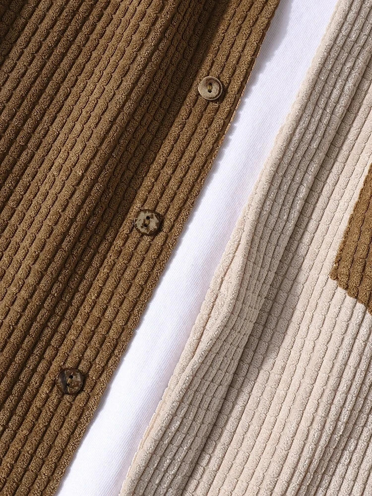 CORDUROY SHIRT AND SHORTS SET WITH CHEST POCKET AND ELASTIC WAISTBAND