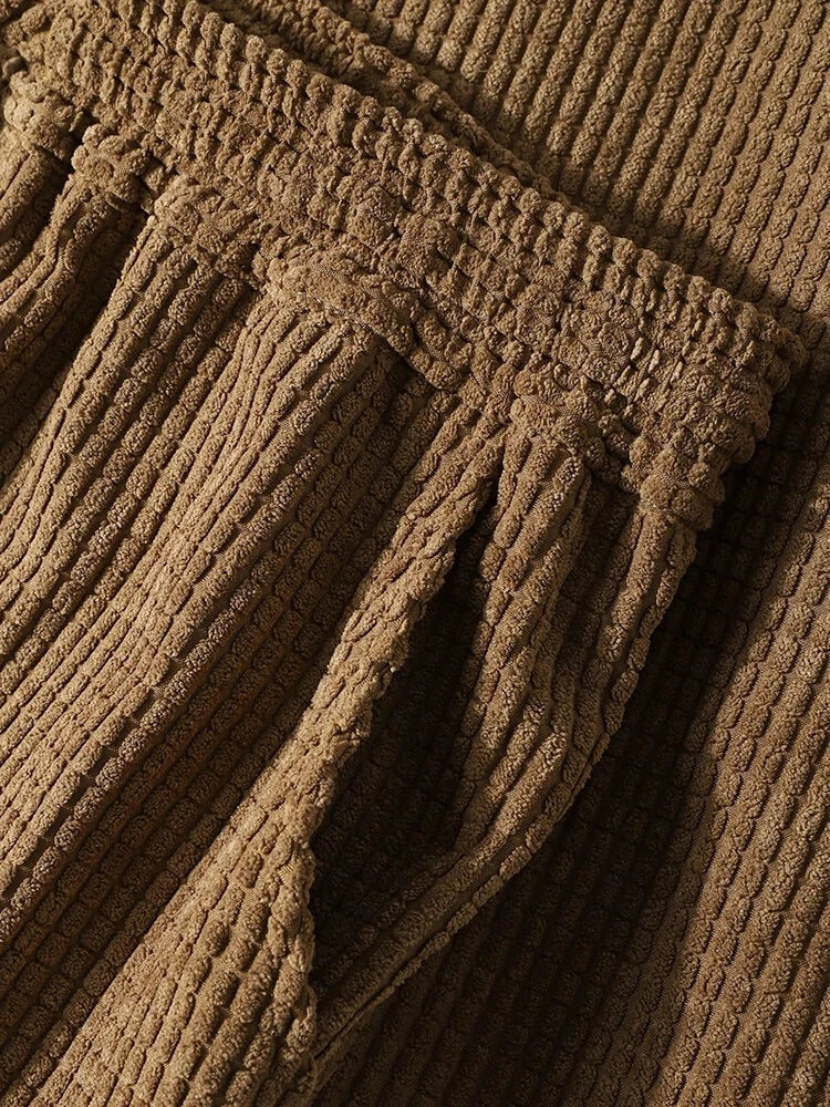 CORDUROY SHIRT AND SHORTS SET WITH CHEST POCKET AND ELASTIC WAISTBAND