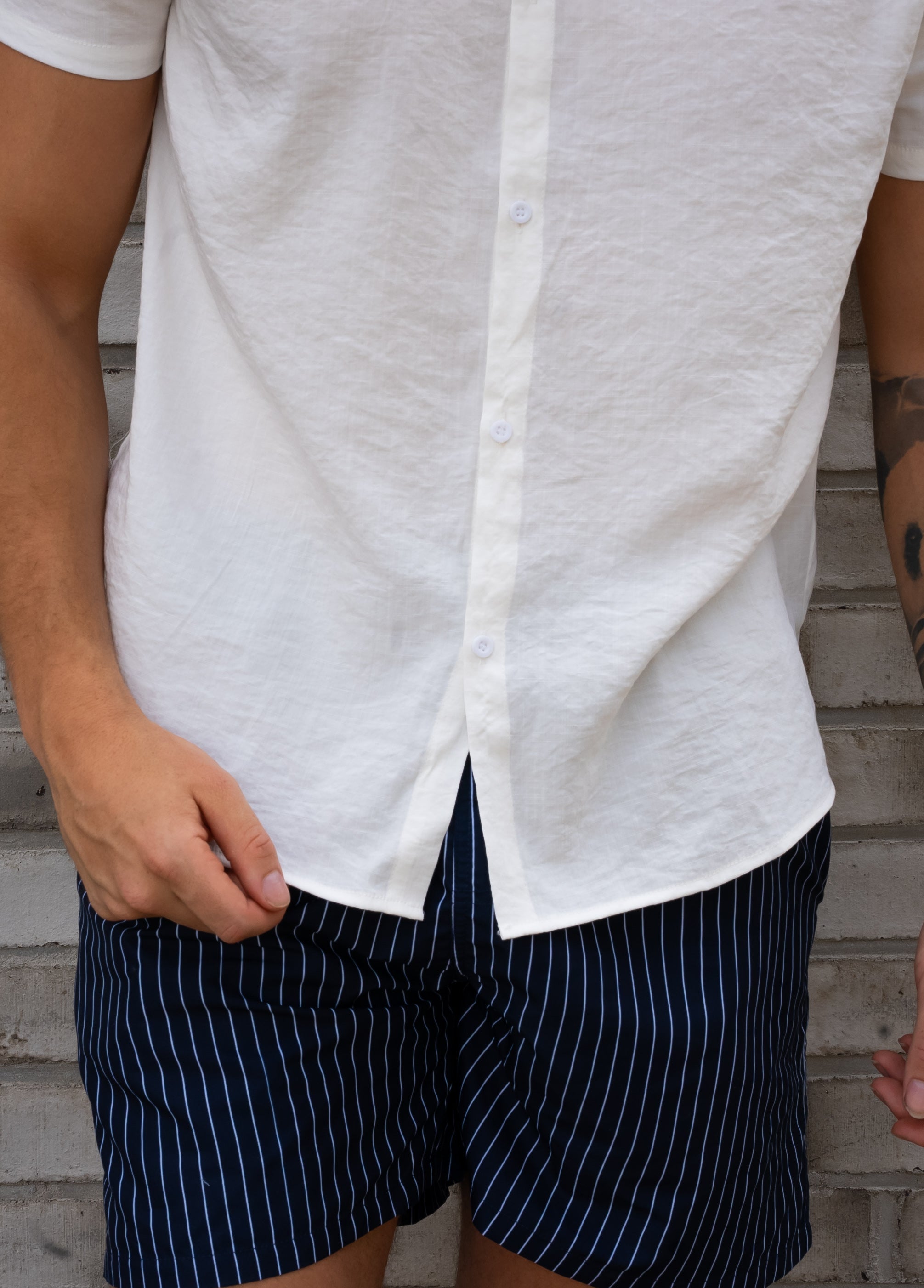 COTTON SHIRT AND STRIPED SHORTS SET FOR EVERYDAY WEAR