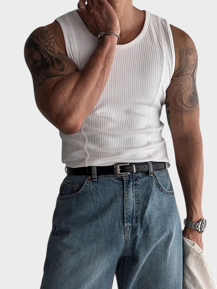 COTTON SHIRT MEN RIBBED TANK TOP - ESSENTIAL CASUAL WEAR