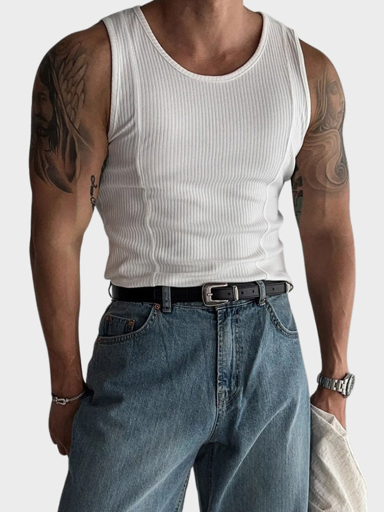 COTTON SHIRT MEN RIBBED TANK TOP - ESSENTIAL CASUAL WEAR
