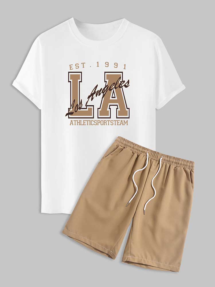 COTTON T-SHIRT AND KHAKI SHORTS SET FOR CASUAL OCCASION