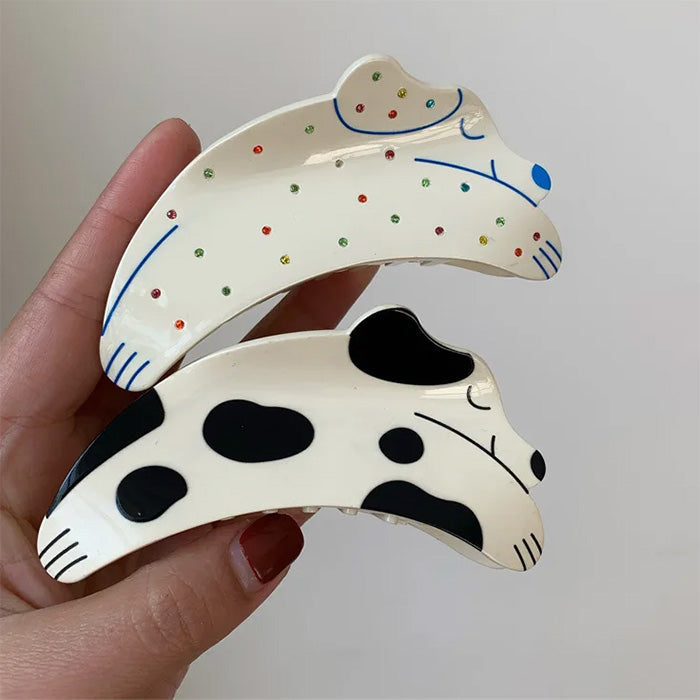 COW-PATTERNED HAIR CLAW CLIP FOR SLEEPING DOG HAIR STYLING