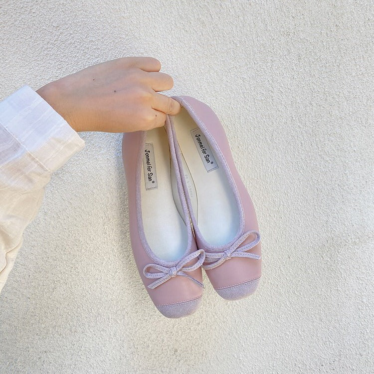 CREAM BALLET FLATS WITH BLACK TRIM AND BOWS FOR WOMEN