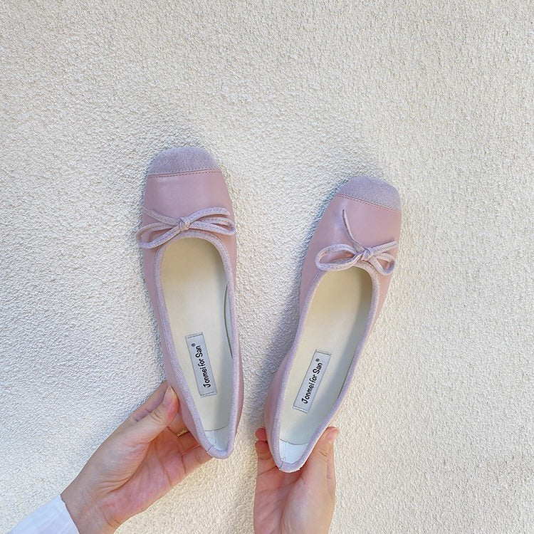 CREAM BALLET FLATS WITH BLACK TRIM AND BOWS FOR WOMEN