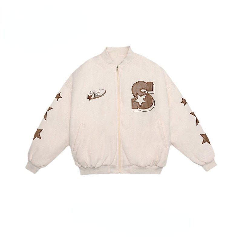 CREAM BOMBER JACKET WITH STAR ACCENTS