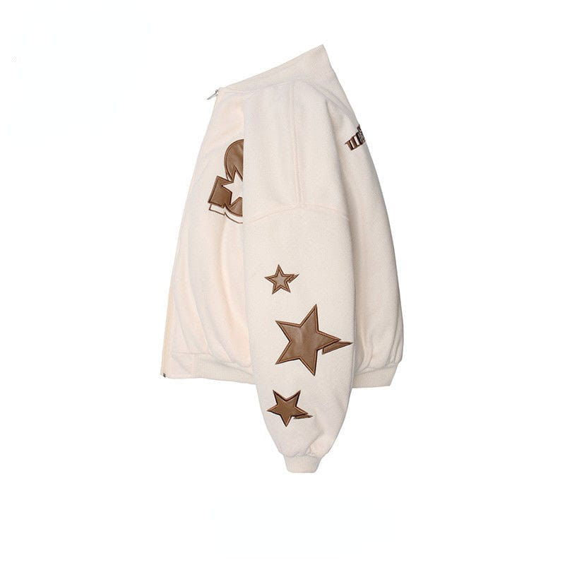 CREAM BOMBER JACKET WITH STAR ACCENTS