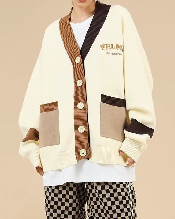 CREAM CARDIGAN AND NAVY TRIM HOUNDSTOOTH TOTE BAG SET