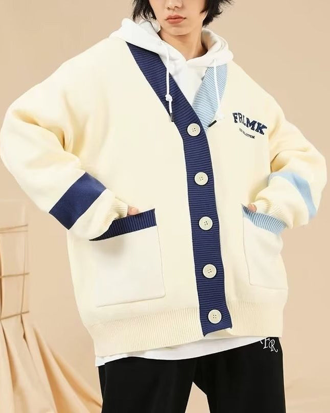 CREAM CARDIGAN AND NAVY TRIM HOUNDSTOOTH TOTE BAG SET