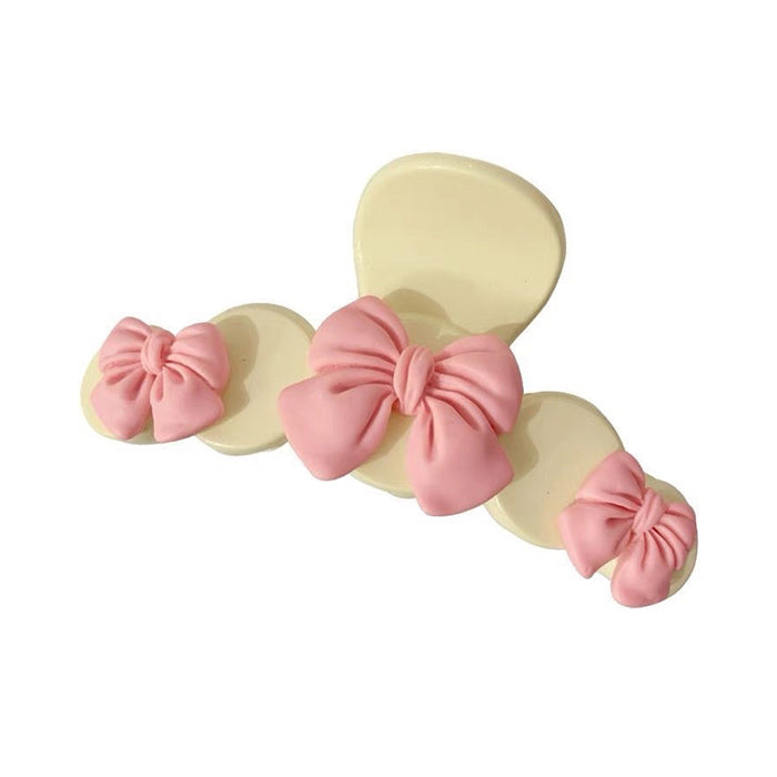 CREAM-COLORED HAIR CLAW WITH PINK BOWS SOFT GIRL BOW FOR GIRL BOW HAIR