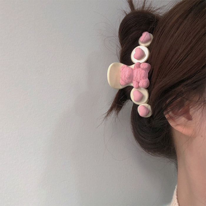 CREAM-COLORED HAIR CLAW WITH PINK BOWS SOFT GIRL BOW FOR GIRL BOW HAIR