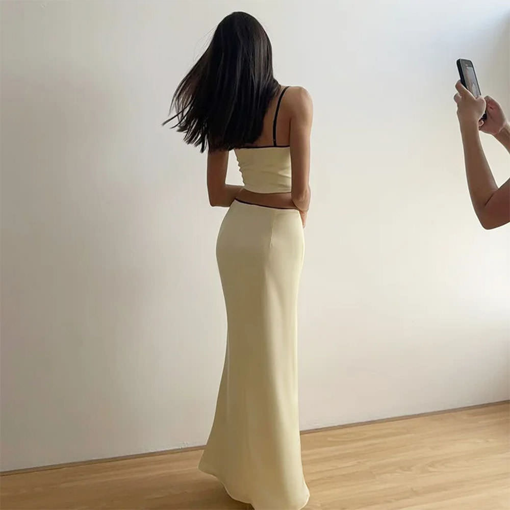 CREAM-COLORED TWO-PIECE DRESS WITH BLACK TRIM FOR WOMEN