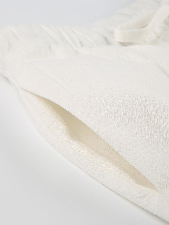 CREAM DRAWSTRING PANTS WITH SOFT STRETCH FABRIC FOR LOOSE FIT