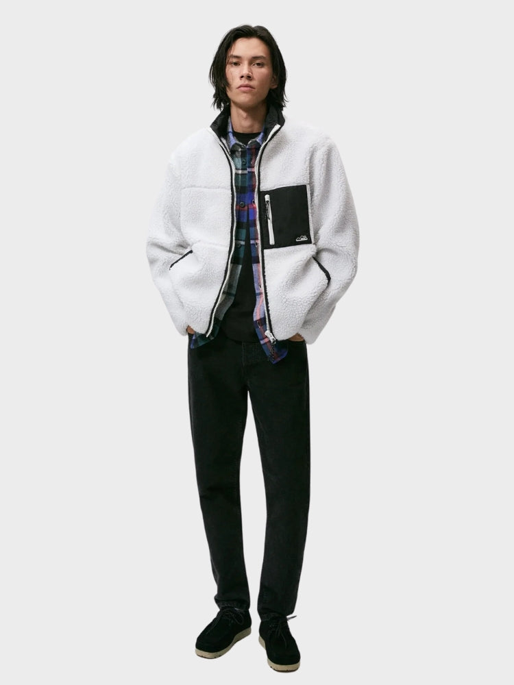 CREAM FLEECE JACKET WITH LIGHTWEIGHT ADJUSTABLE FIT