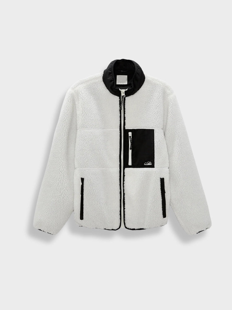 CREAM FLEECE JACKET WITH LIGHTWEIGHT ADJUSTABLE FIT