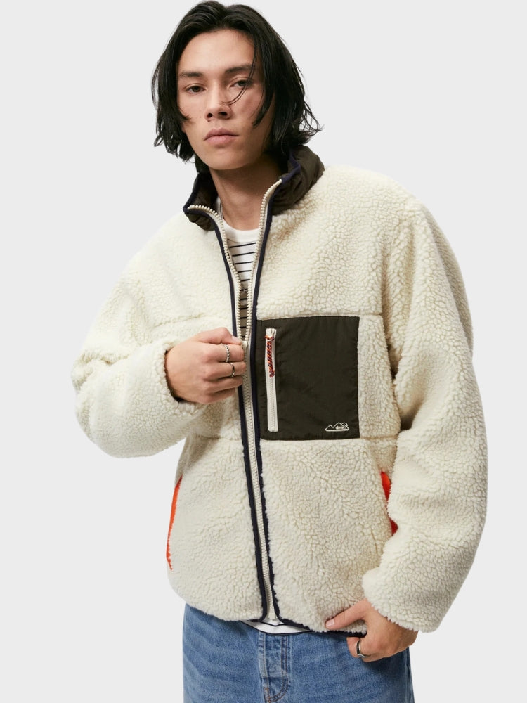 CREAM FLEECE JACKET WITH LIGHTWEIGHT ADJUSTABLE FIT