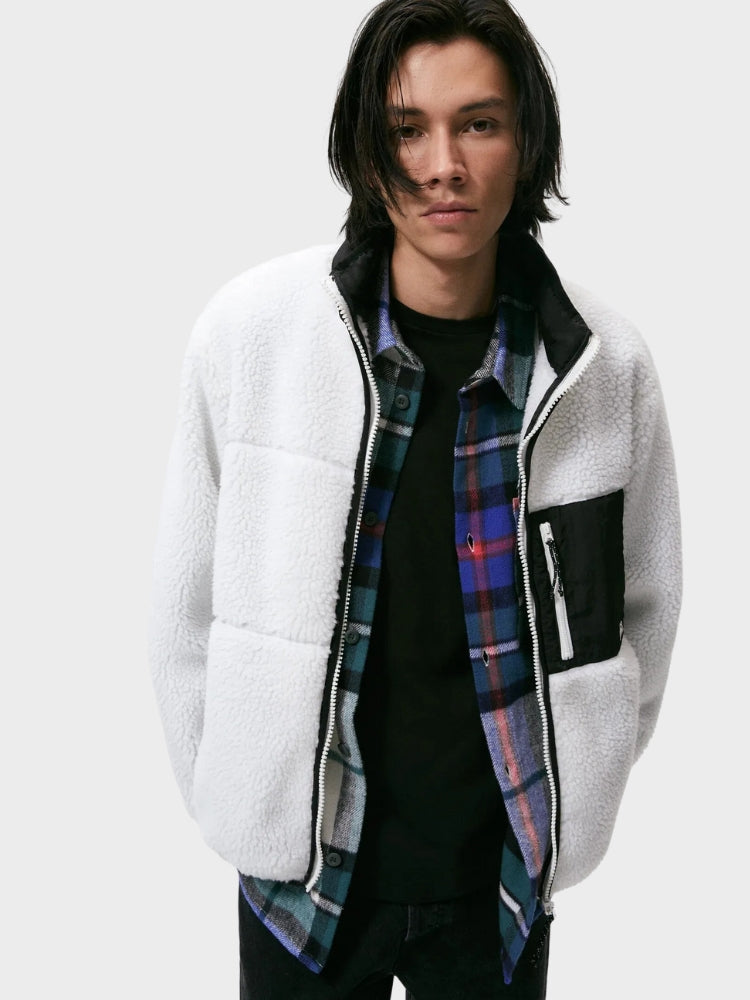 CREAM FLEECE JACKET WITH LIGHTWEIGHT ADJUSTABLE FIT