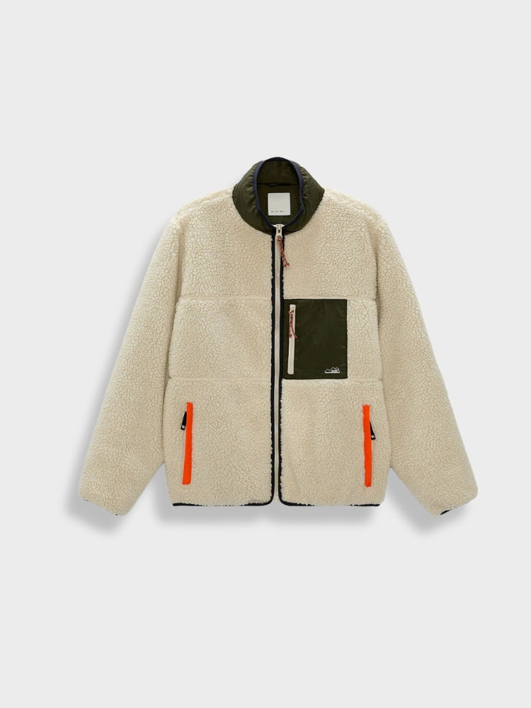 CREAM FLEECE JACKET WITH LIGHTWEIGHT ADJUSTABLE FIT