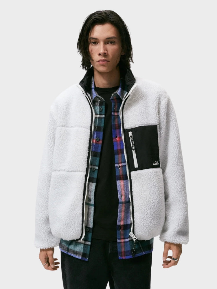 CREAM FLEECE JACKET WITH LIGHTWEIGHT ADJUSTABLE FIT