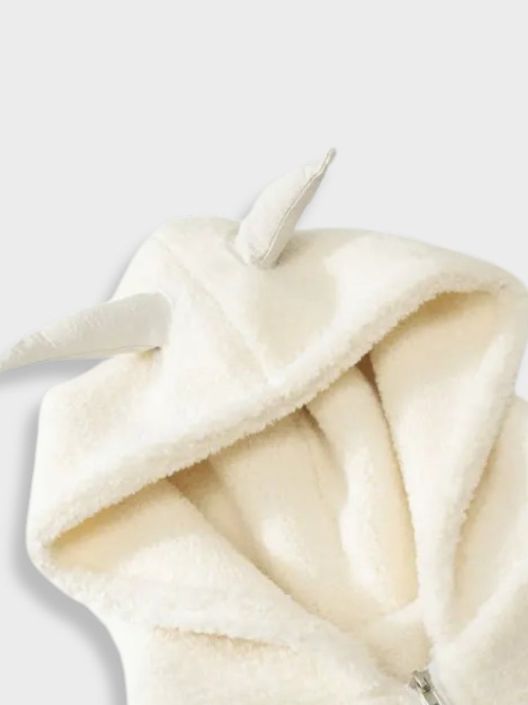 CREAM HOODED JACKET Y2K OVERSIZED STYLE