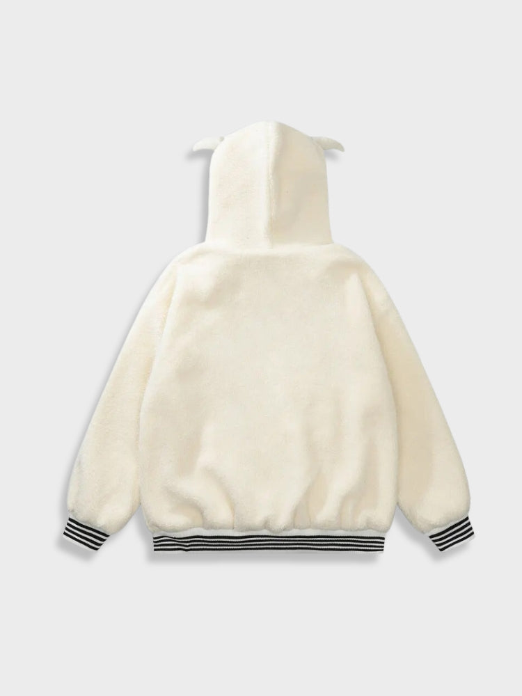 CREAM HOODED JACKET Y2K OVERSIZED STYLE