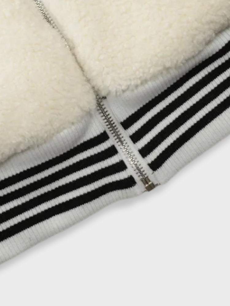 CREAM HOODED JACKET Y2K OVERSIZED STYLE