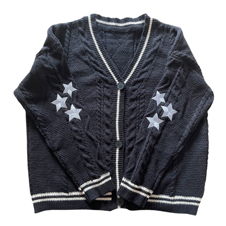 CREAM KNIT CARDIGAN WITH RED STARS FOR WOMEN