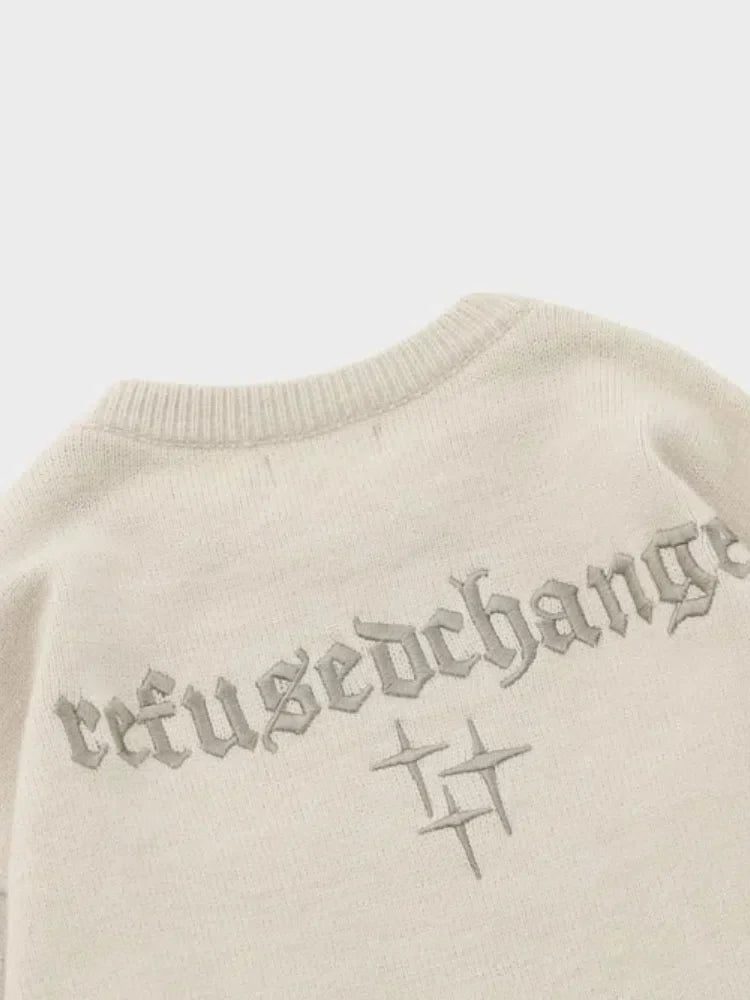 CREAM KNIT SWEATER WITH GOTHIC LETTERING - MENS SIZING RECOMMENDATION