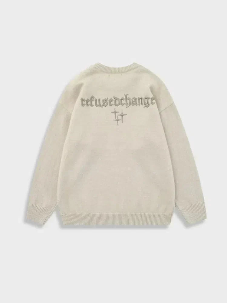 CREAM KNIT SWEATER WITH GOTHIC LETTERING - MENS SIZING RECOMMENDATION