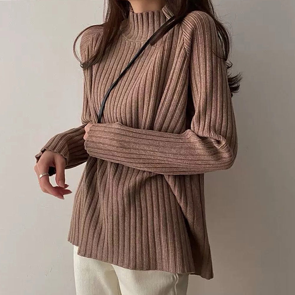 CREAM RIBBED KNIT SWEATER CLASSIC KNIT SWEATER