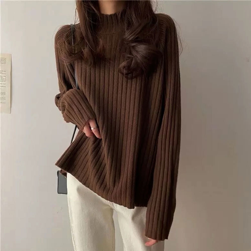 CREAM RIBBED KNIT SWEATER CLASSIC KNIT SWEATER