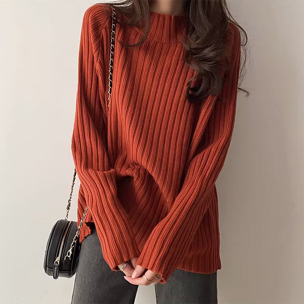 CREAM RIBBED KNIT SWEATER CLASSIC KNIT SWEATER