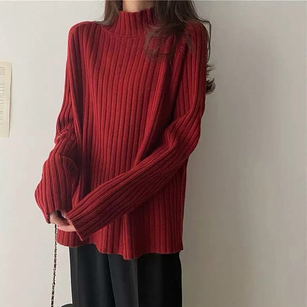 CREAM RIBBED KNIT SWEATER CLASSIC KNIT SWEATER