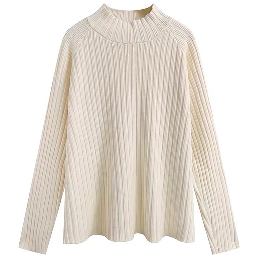 CREAM RIBBED KNIT SWEATER CLASSIC KNIT SWEATER