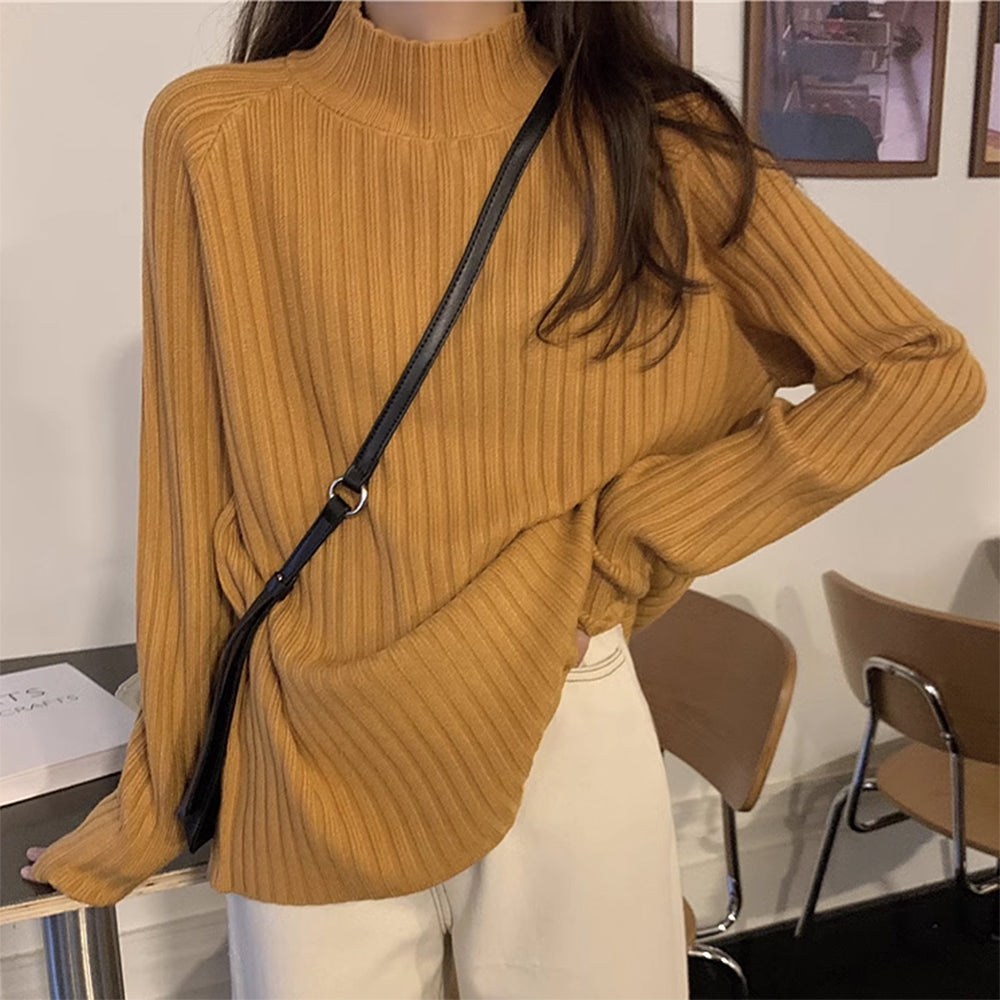 CREAM RIBBED KNIT SWEATER CLASSIC KNIT SWEATER