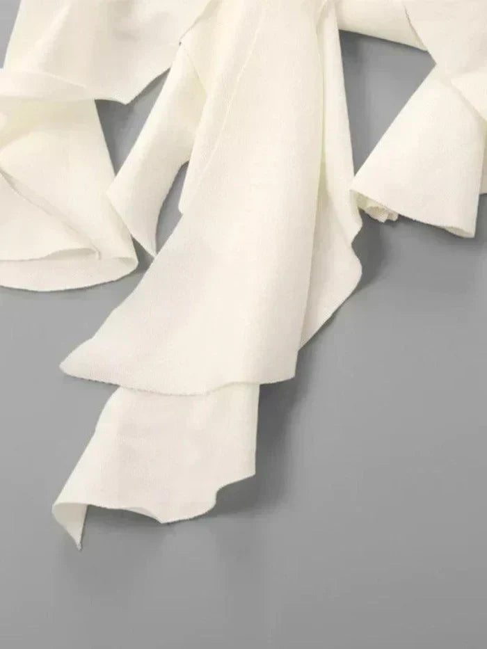 CREAM RUFFLED SKIRT WITH BROWN HEELED BOOTS JELLYFISH LACE PLEATED