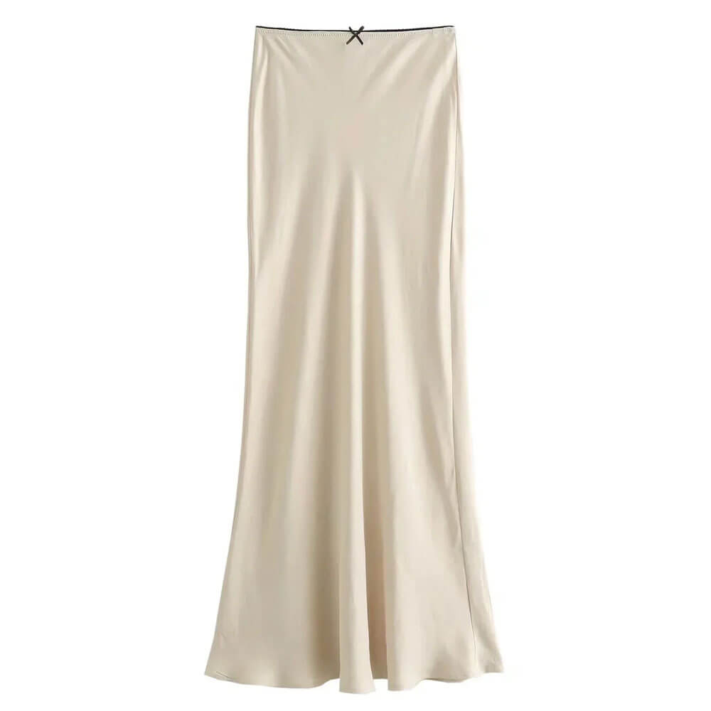 CREAM SATIN MIDI SKIRT LOW WAIST SATIN