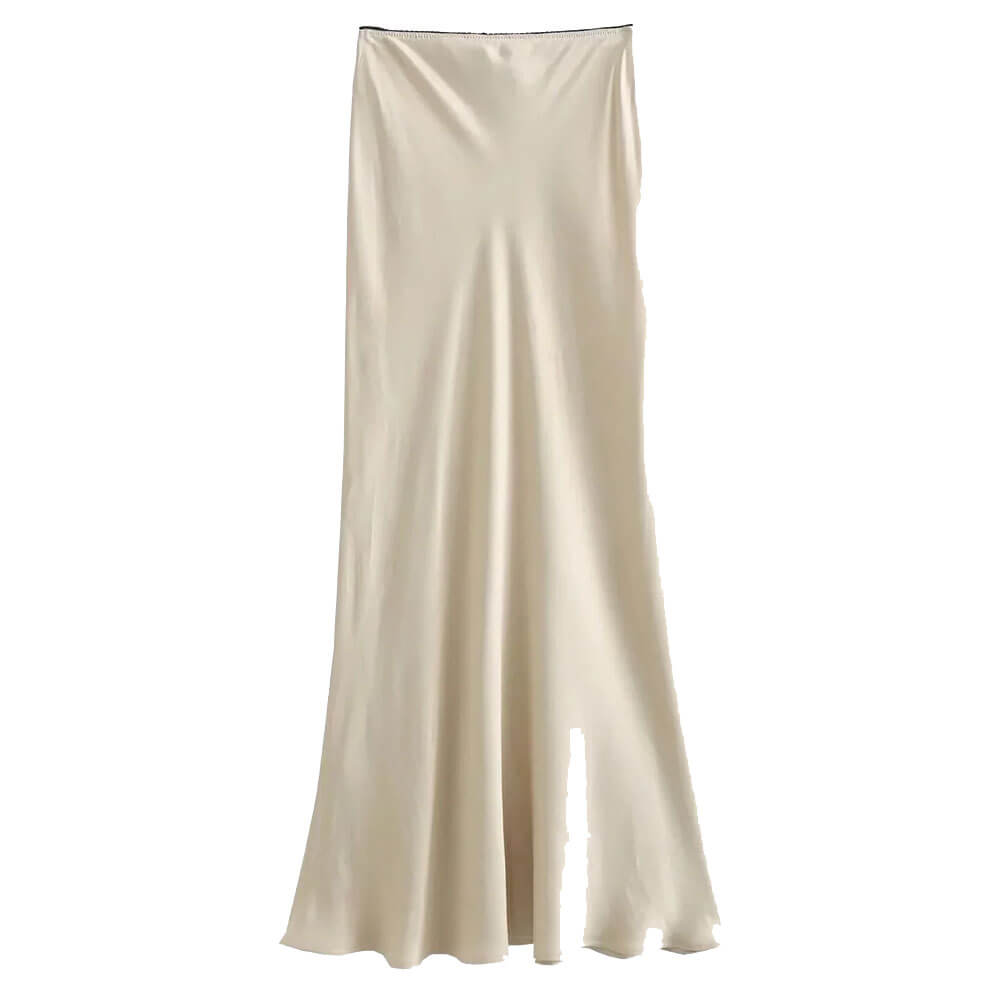 CREAM SATIN MIDI SKIRT SLIM FIT VINTAGE STYLE
